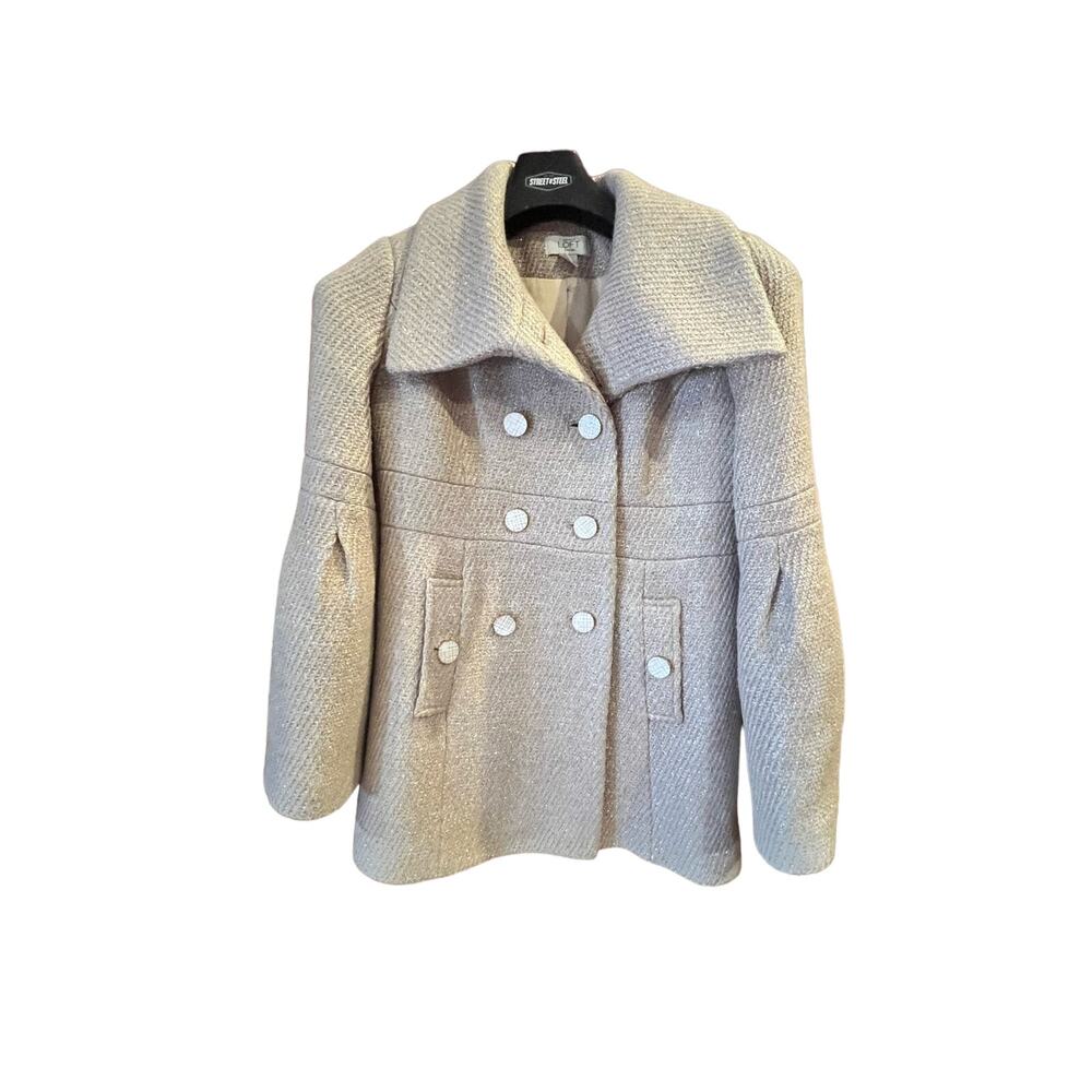 Ann Taylor Loft Wool Coat Cream Gold Metallic Double Breasted Lined 4 Petite